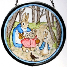 Mrs Rabbit and Peter in the Wood Glass Painted Roundel