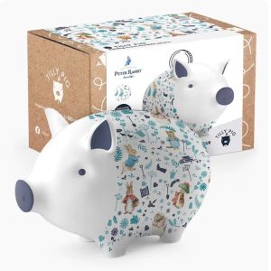 Peter Rabbit & Friends in the Garden Blue Piggy Bank