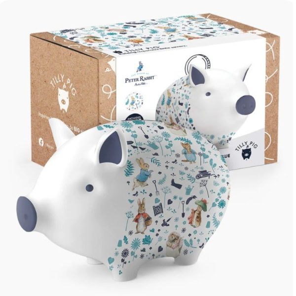 Peter Rabbit & Friends in the Garden Blue Piggy Bank